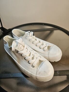 Platform White Canvas Low-Top Sneakers